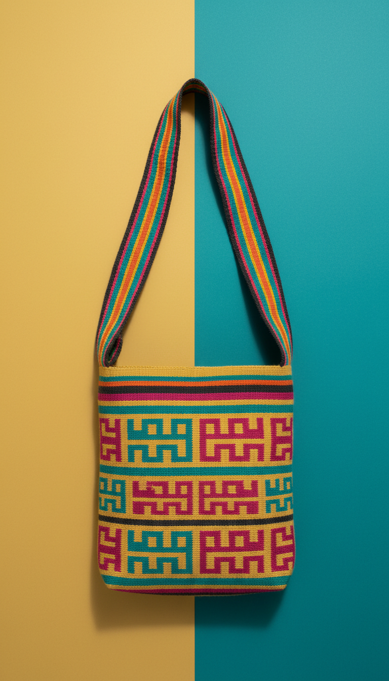 Arhuaco symbolic motif crossbody bag