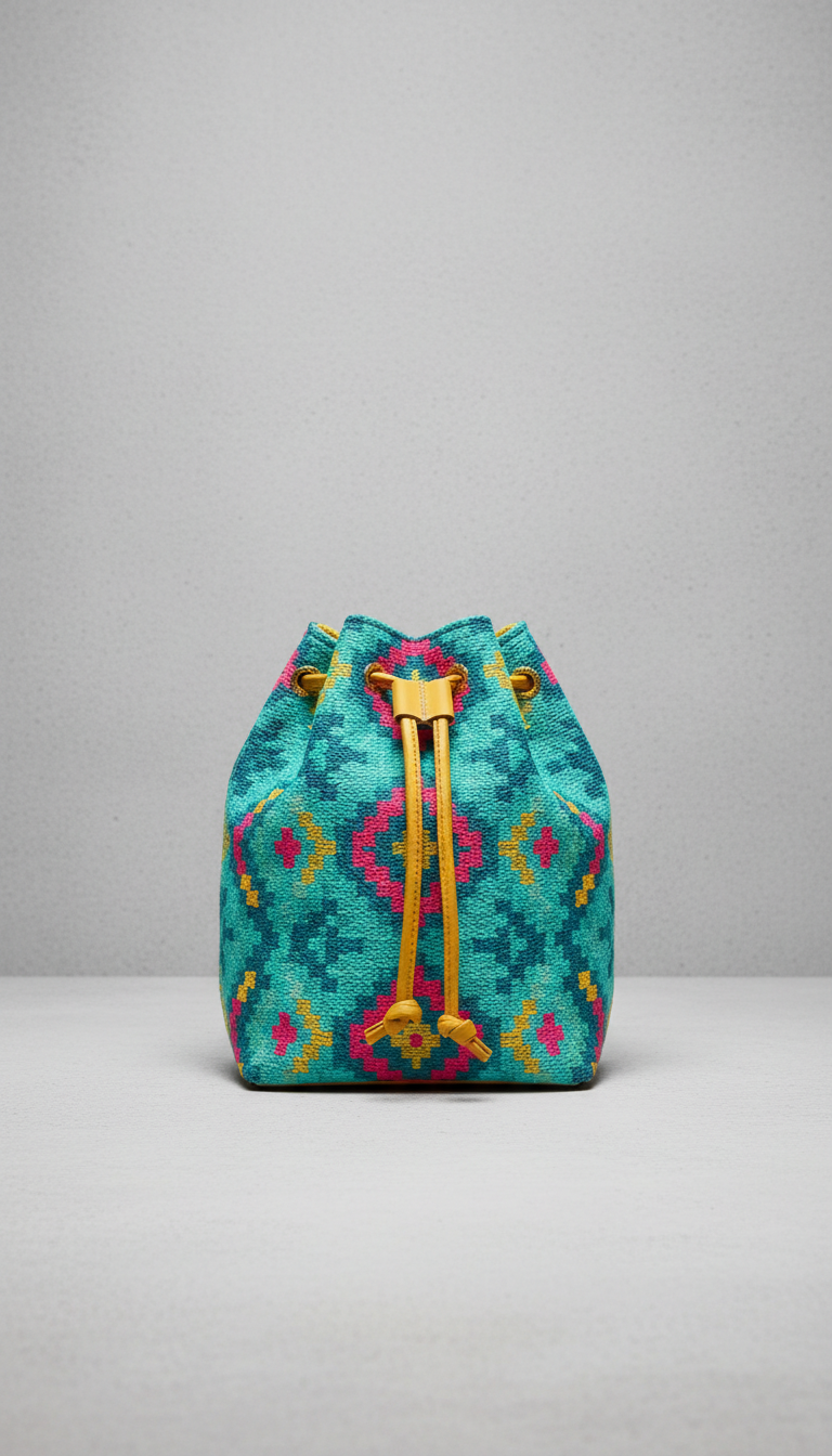 Market aqua patterned bucket bag
