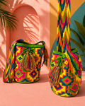 Large Neon Geometric Wayuu Crossbody Bag