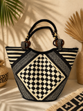 Mono Check Straw Handwoven Shoulder Bag