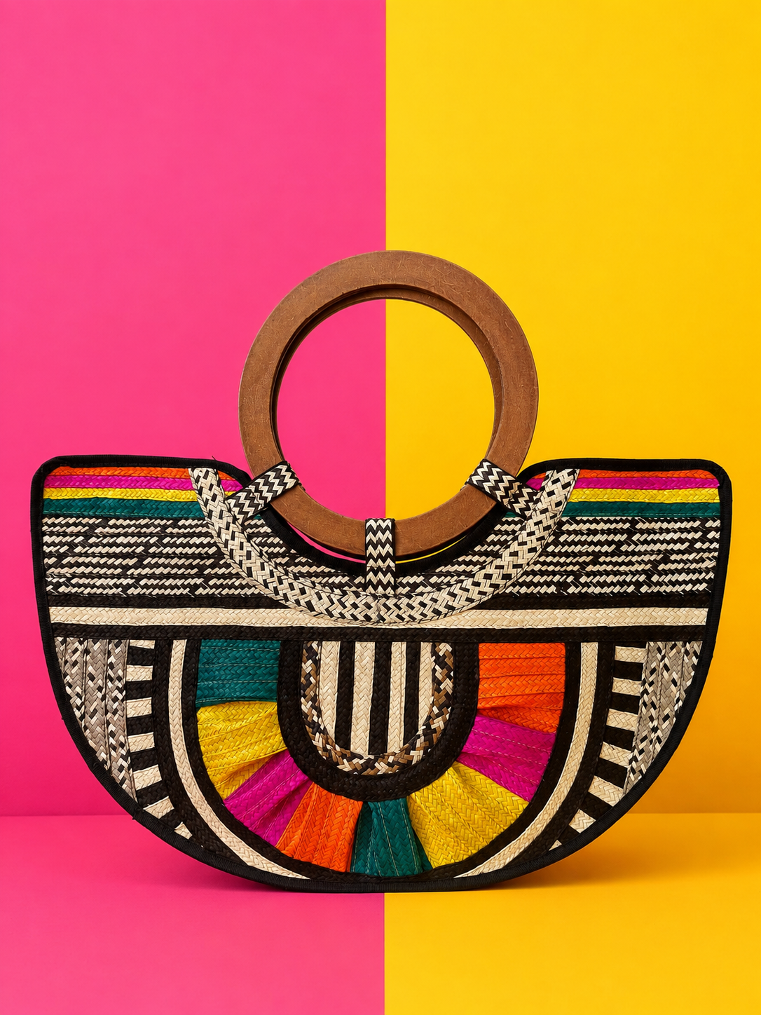 Large Multicolour Straw Woven Handbag